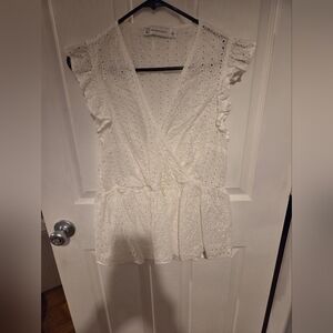 New York & Company White Eyelet Blouse